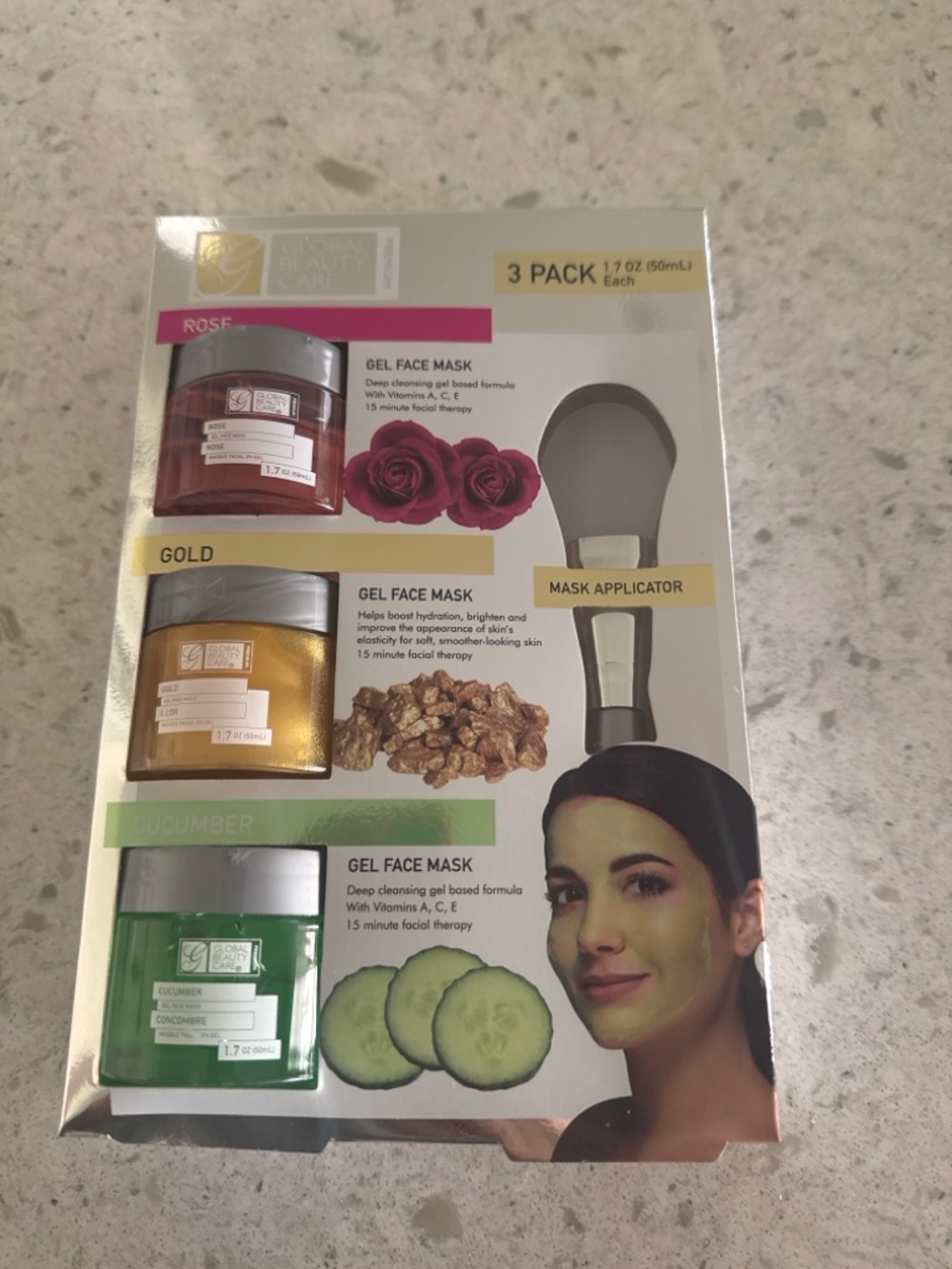 3-Pack Gel Face Mask Set + Applicator Brush | Rose Gold Cucumber Spa Kit - Picture 3 of 5